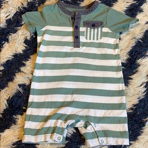Mint green and grey striped romper